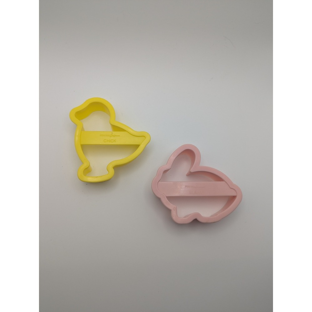 Vtg Fox Run‎ Easter Cookie Cutters Pink Bunny Yellow Chick Plastic Baking Tools